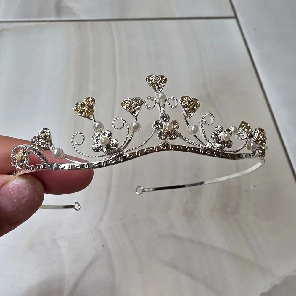 Princess Tiaras Pink Rhinestone Hair Comb and Heart Pearl Headband set of 2 H3